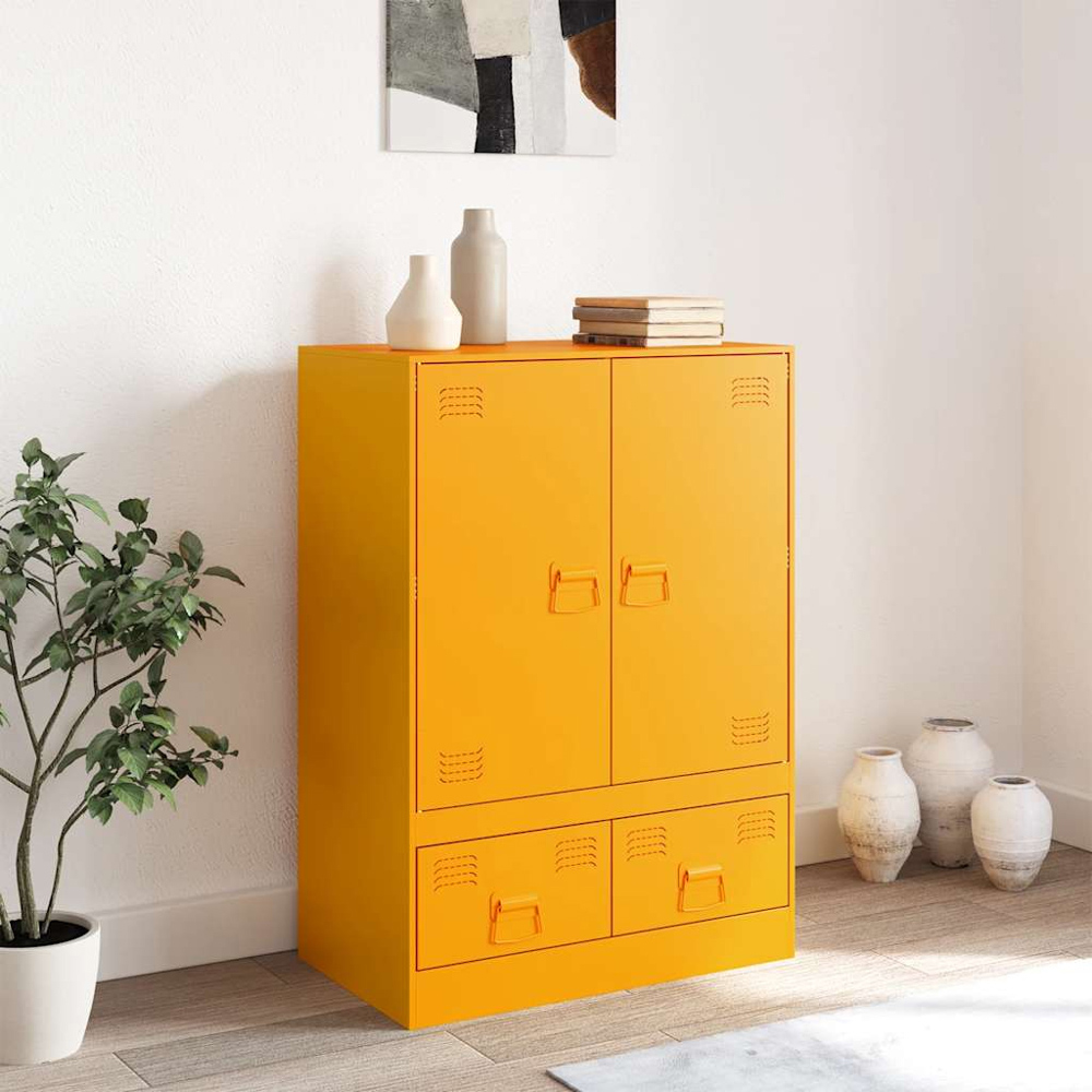 vidaXL 2 Door 2 Drawer Mustard Yellow Cold-Rolled Steel Highboard Image 9