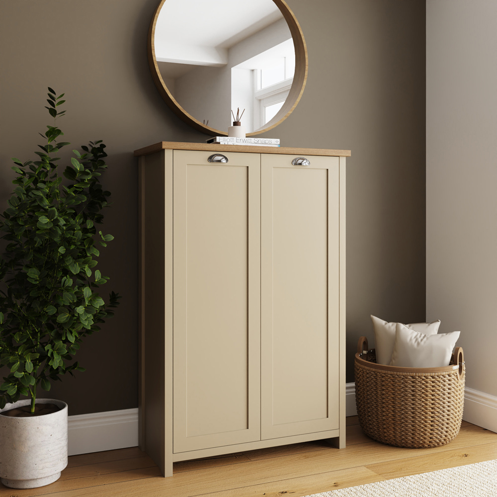 GFW Lancaster 2 Door Cream and Oak Tall Shoe Cabinet Image 5