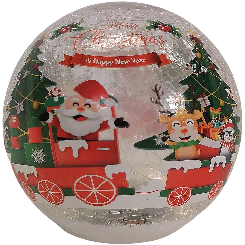 Samuel Alexander Santa and Friends in Train Crackle Effect Glass Ball LED Christmas Decoration Image 1
