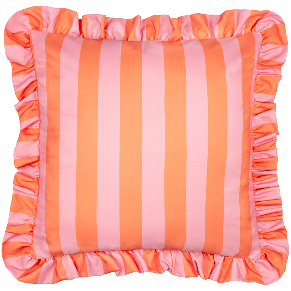 Furn Palm Royale Orange Stripe Ruffle Printed Cushion 50 x 50cm Image 1
