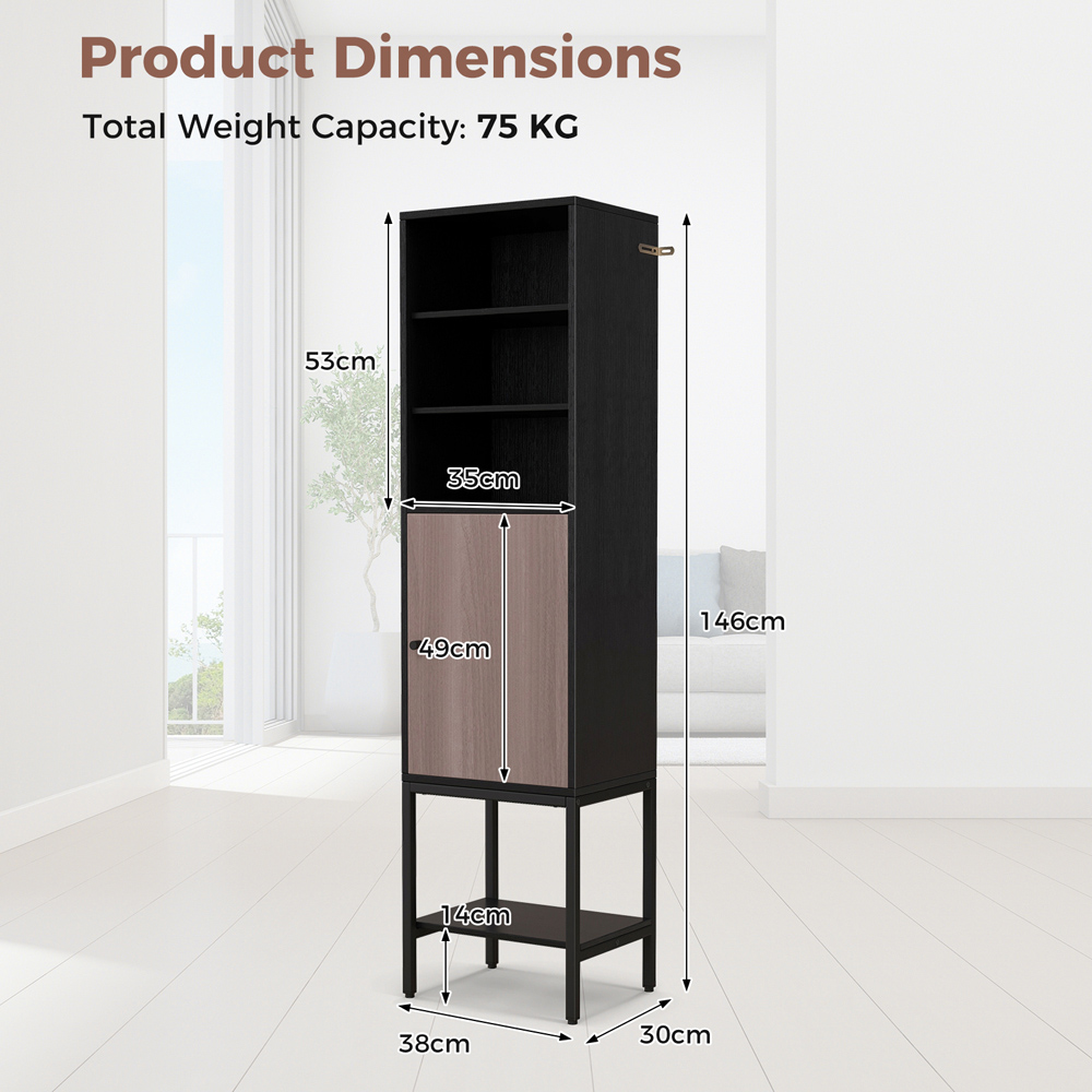 Costway Single Door 4 Shelf Black Tall Storage Cabinet Image 9