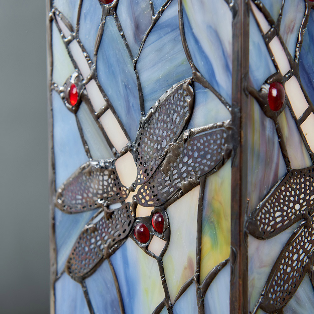 ValueLights Tiffany Inspired Decorative Dragonfly Square Glass Table Lamp Image 4