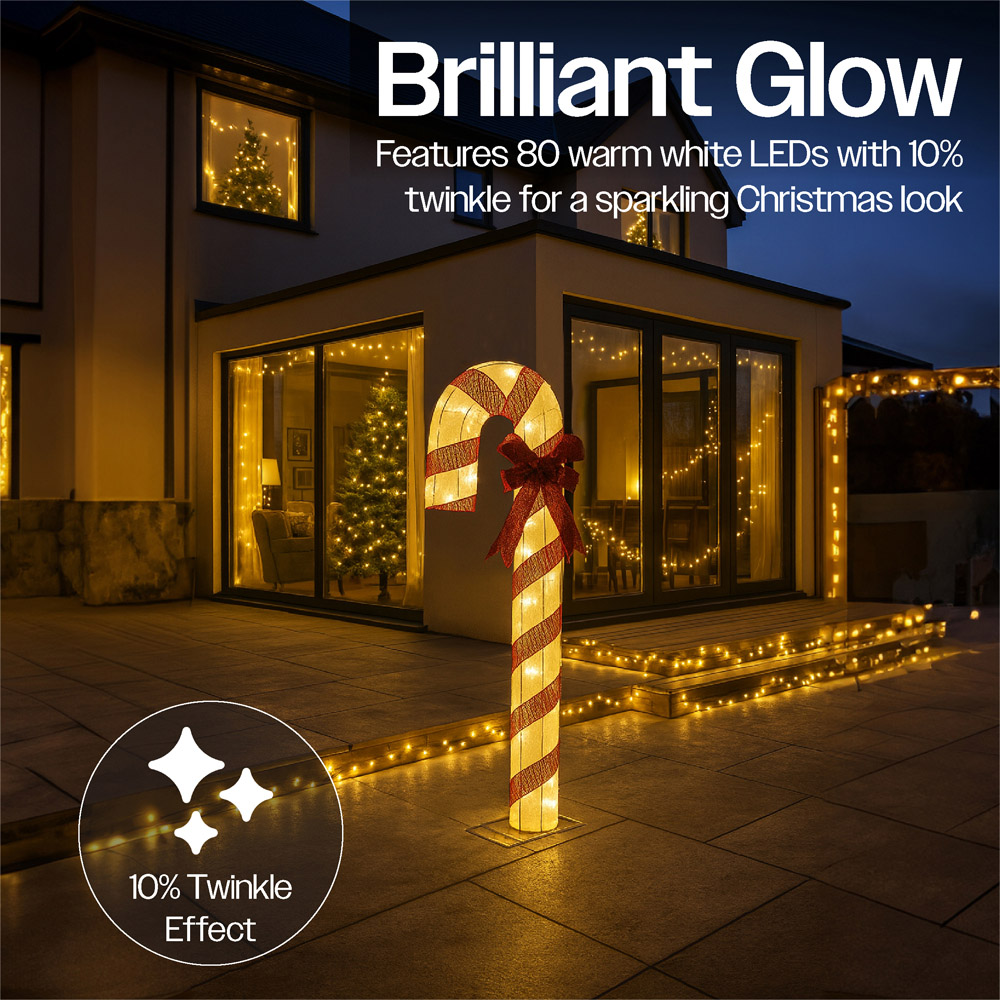 Xmas Haus 80 Warm White LED Fabric Candy Cane 5ft Image 4