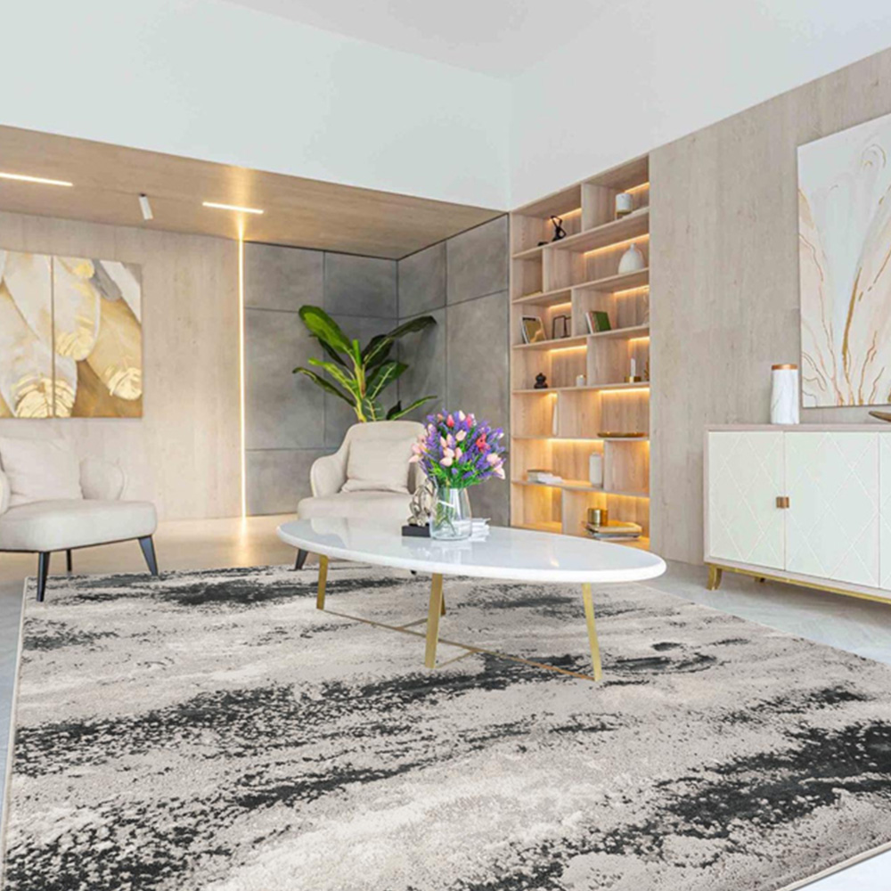 Desire Rugs Elysium Modern Abstract Action Metallic Mist Grey Rug 60 x 220cm Image 6