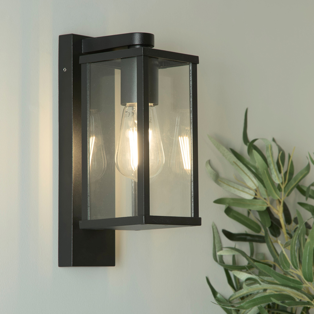 Lighting Collection Black and Clear Glass Traditional Lantern Wall Light Image 2