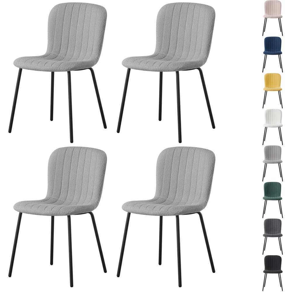 Bella Set of 4 Light Grey Teddy Faux Fur Stitched Design Dining Chairs Image 7