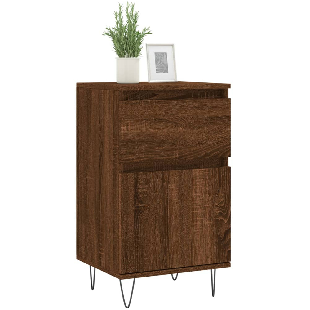 vidaXL Single Door Single Drawer Brown Oak Sideboard Set of 2 Image 3