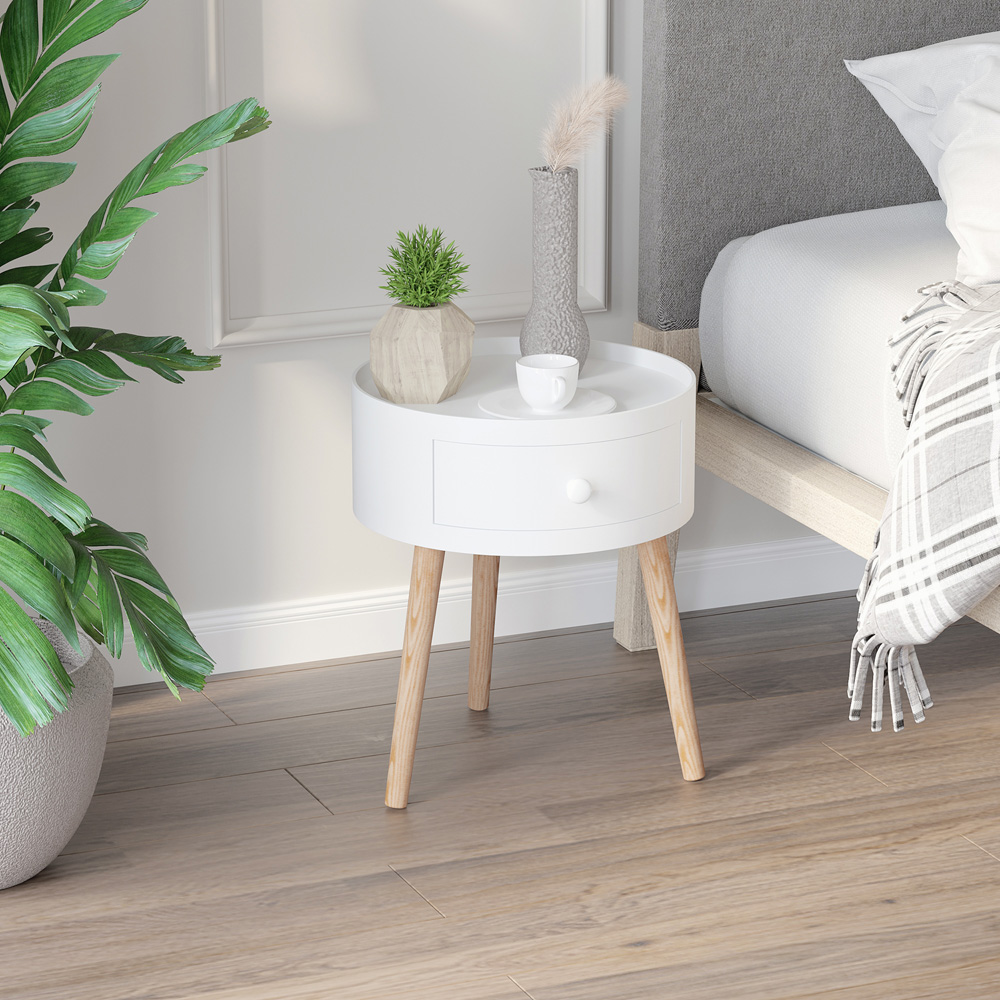 Portland Single Drawer White Round Side Table Image 4
