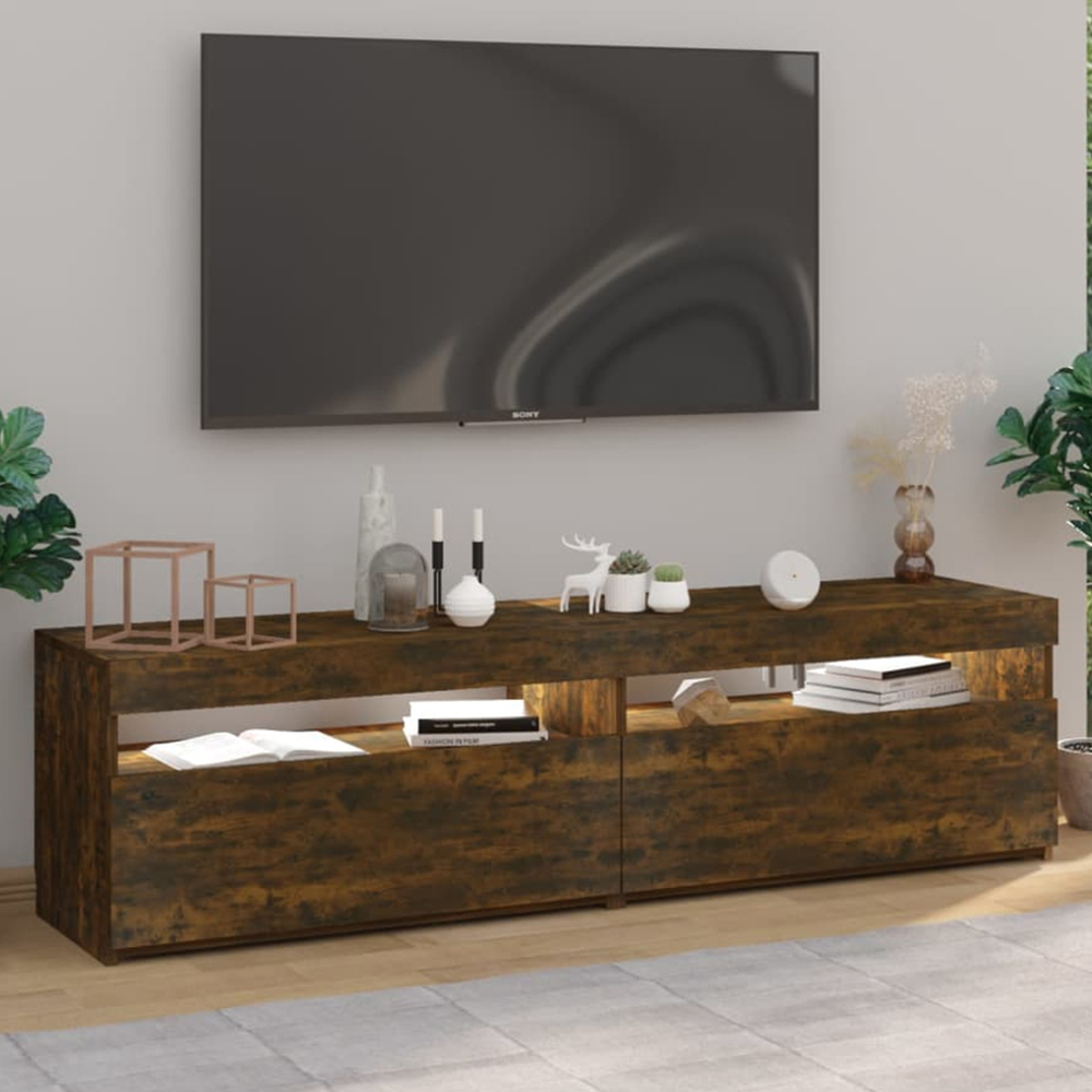vidaXL 2 Flap Door 2 Open Shelf Smoked Oak TV Cabinet Image 1