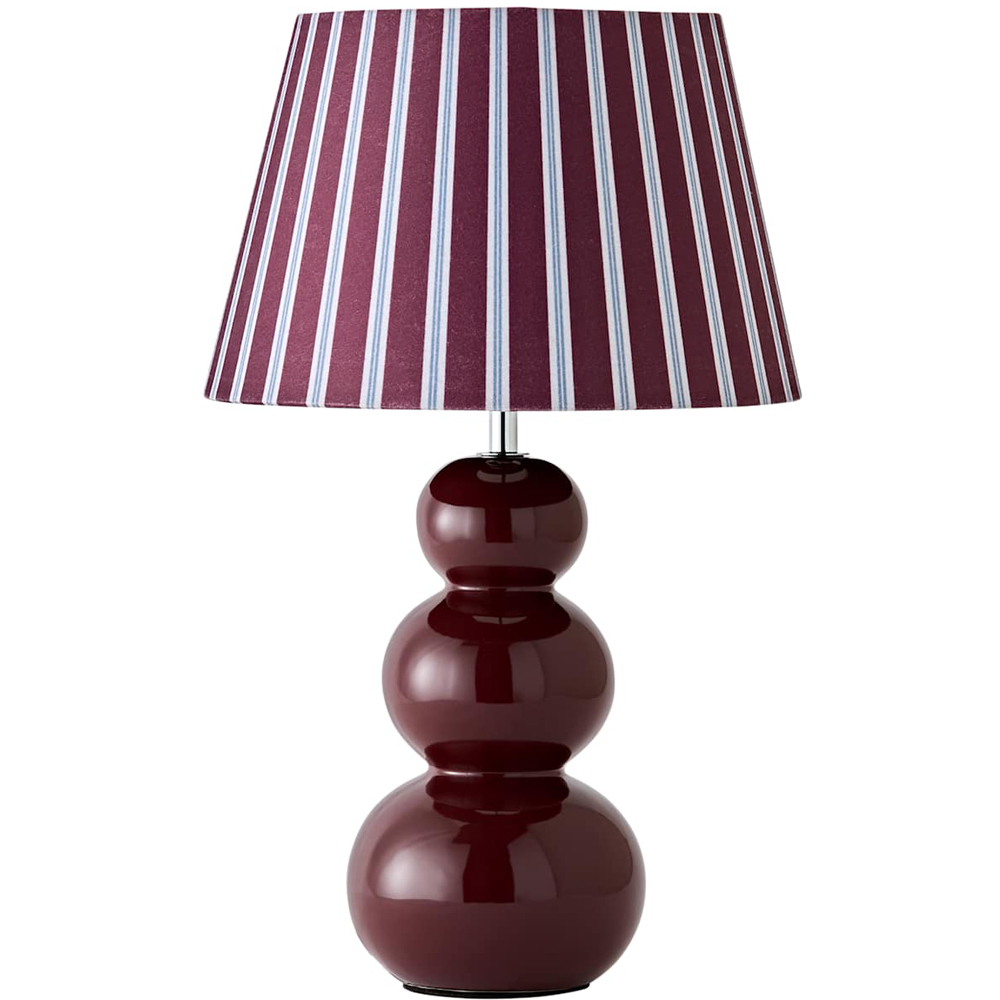 ValueLights Edie Stripe Shade Burgundy Bobble Ceramic Table Lamp with Bulb Image 1