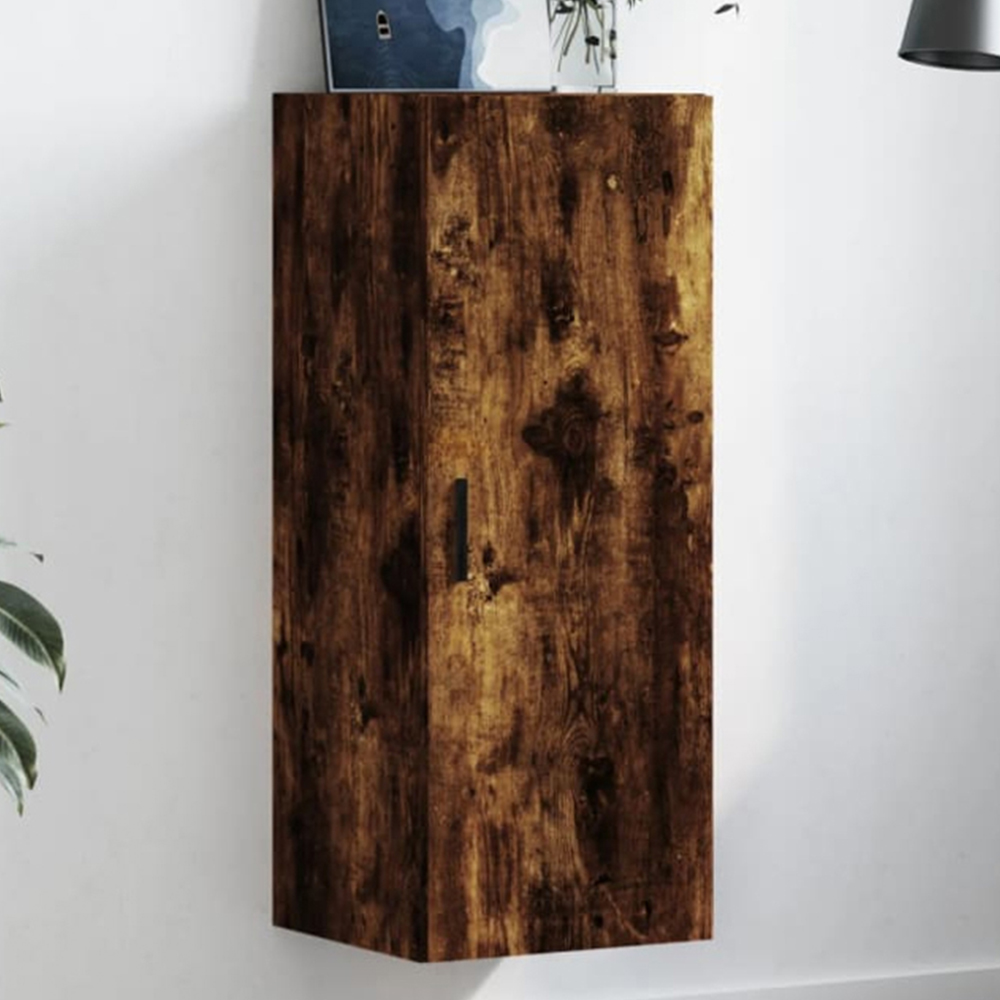 vidaXL Single Door Smoked Oak Wall Mounted Slim Storage Cabinet Image 1