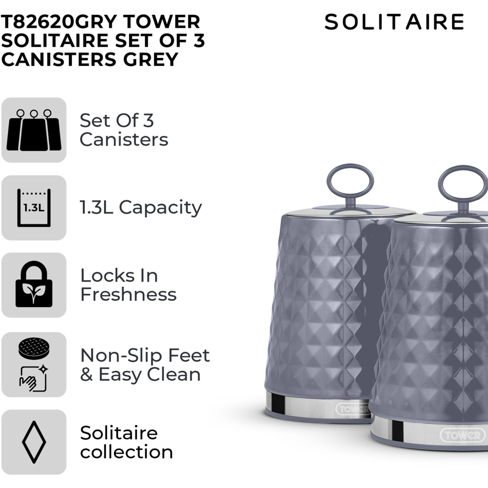 Tower 3 Piece Grey Solitaire Canister Set Image 2