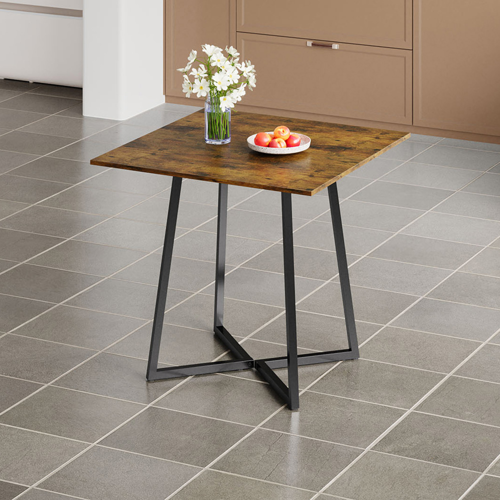 Living and Home 4 Seater Retro Wood Industrial Style Square Dining Table Image 8