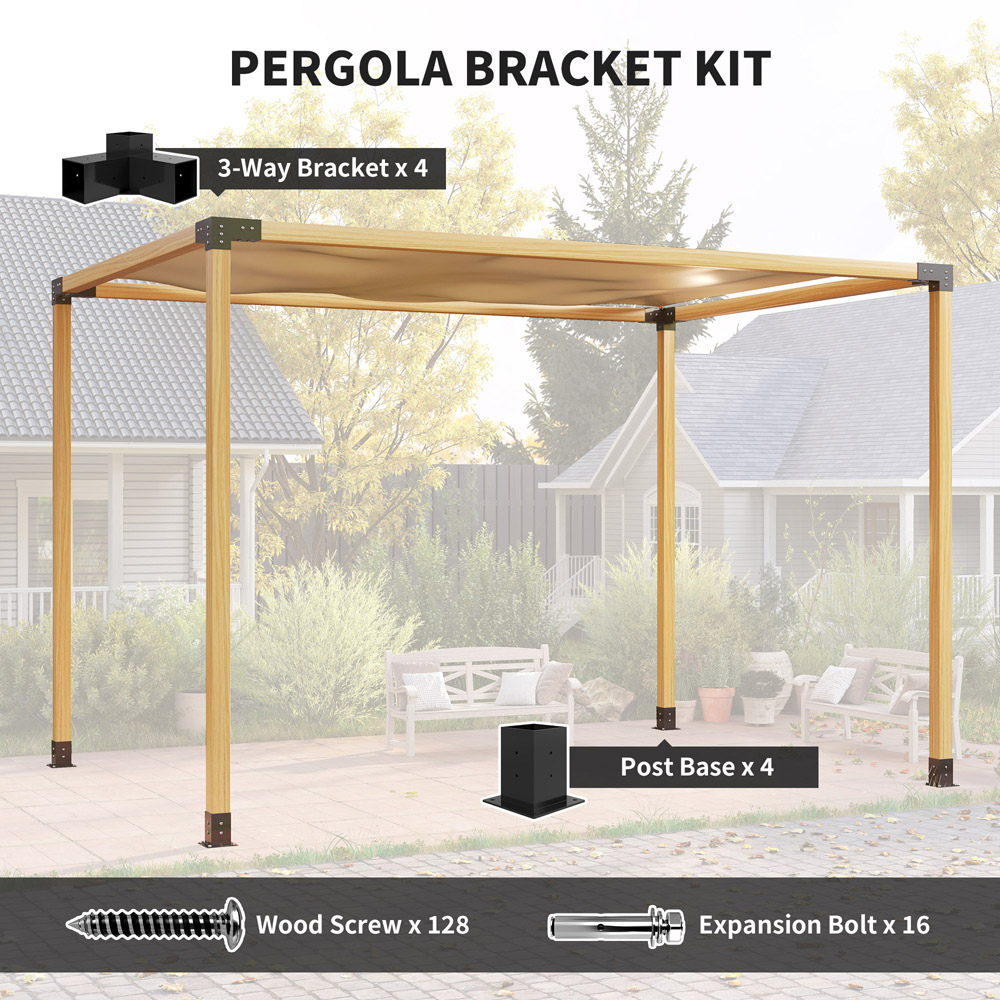 Outsunny Pergola Kit with 3 Way Corner Brackets and Post Base Image 5