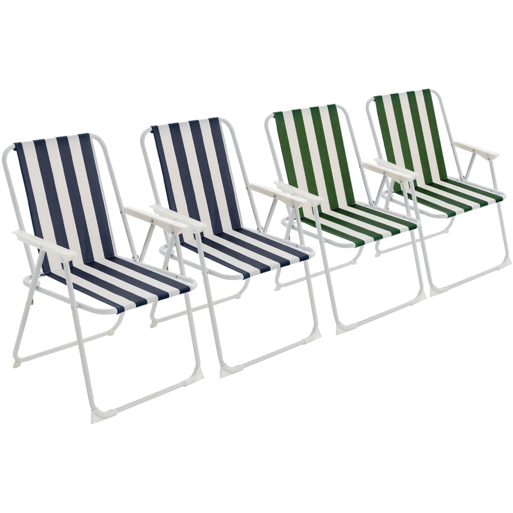 Harbour Housewares Blue and Green Stripe Metal Foldable Beach Chair 4 Pack Image 2