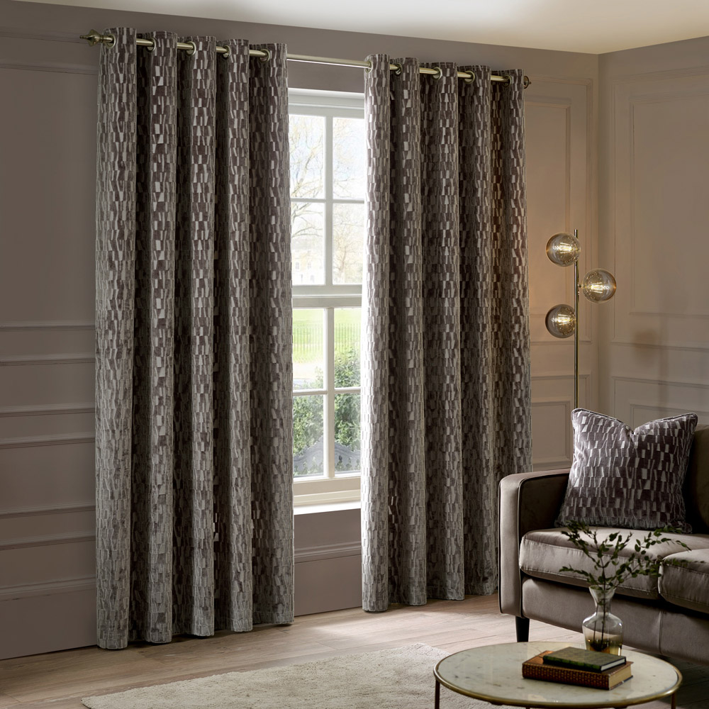 Paoletti Manhattan Mink Fully Lined Velvet Eyelet Curtains 168 x 137cm Image 1