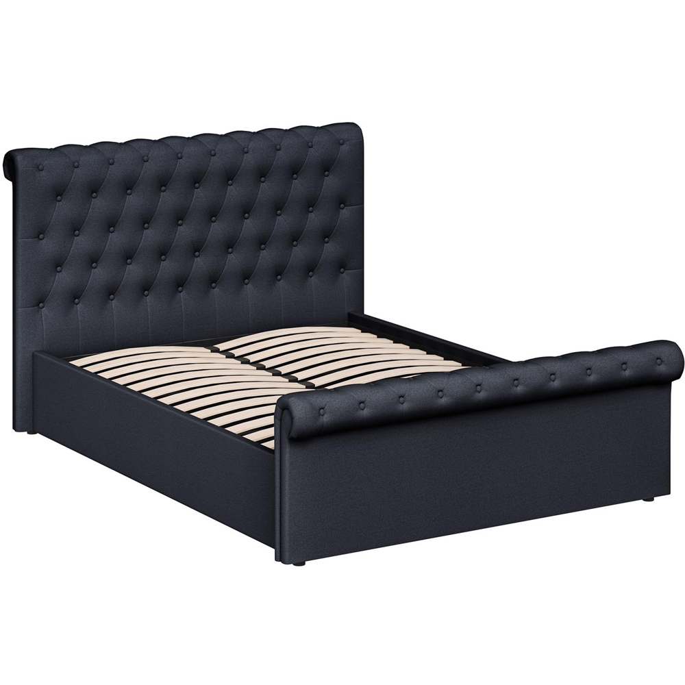 FWStyle Abbey Double Black Charcoal Side Lift Ottoman Bed Frame with Scroll Buttoned Headboard Image 6