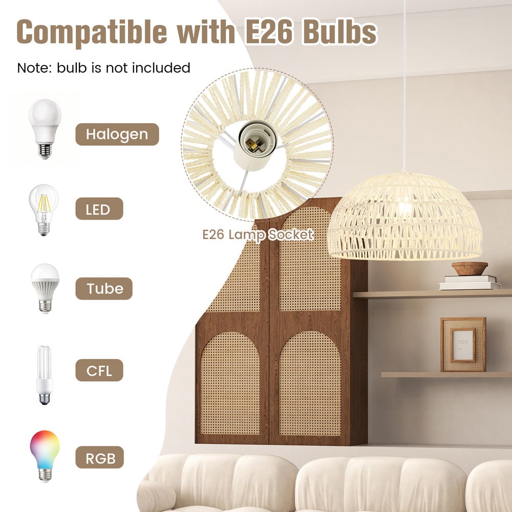 Costway Beige Dome Paper Ceiling Pendant Light Image 6
