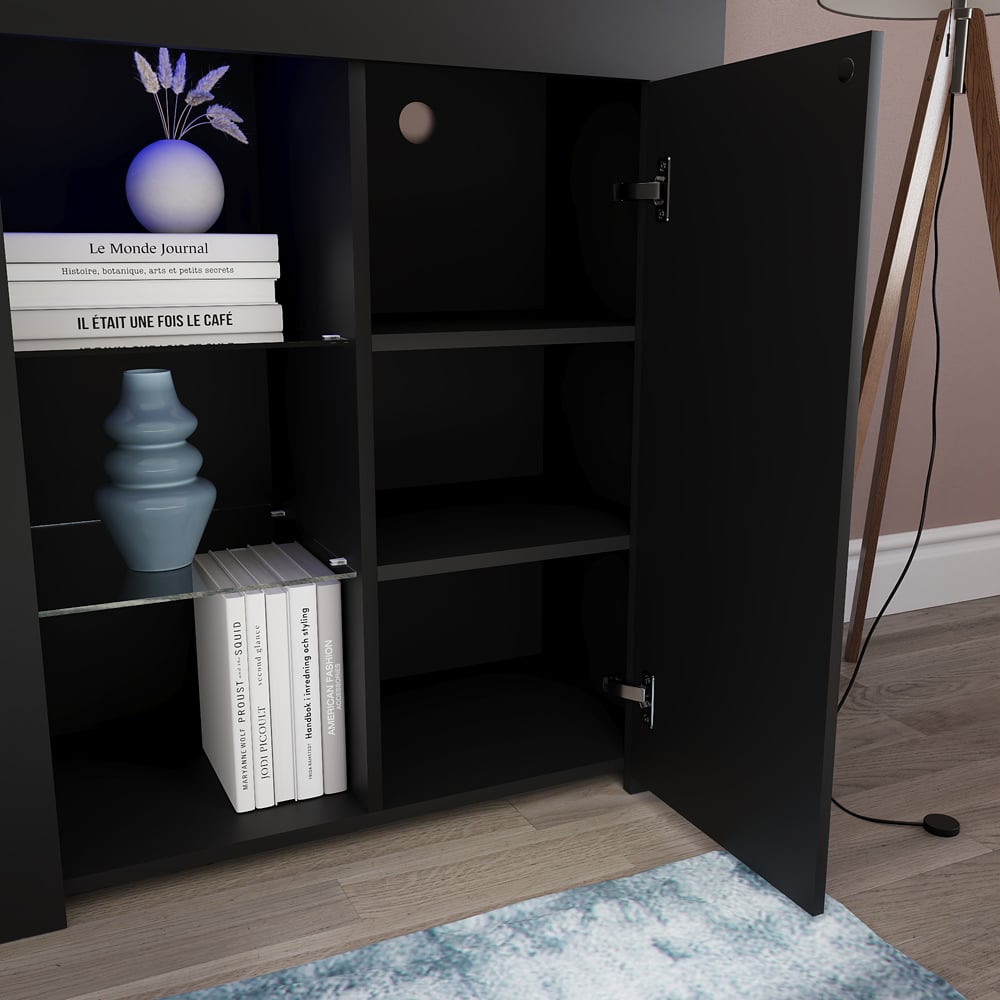 Vida Designs Azura Single Door Black LED Sideboard Image 5