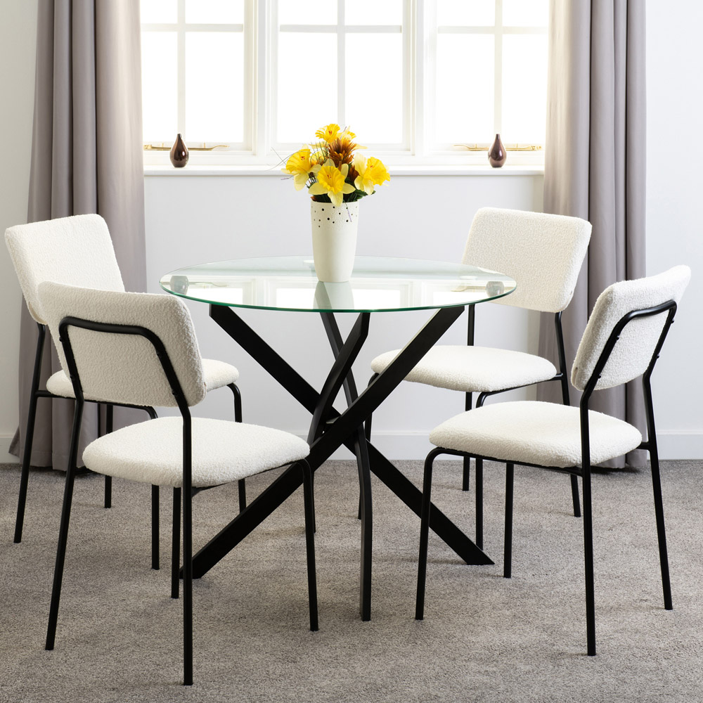 Seconique Sheldon Boucle Fabric 4 Seater Round Dining Set Black and Ivory Image 1