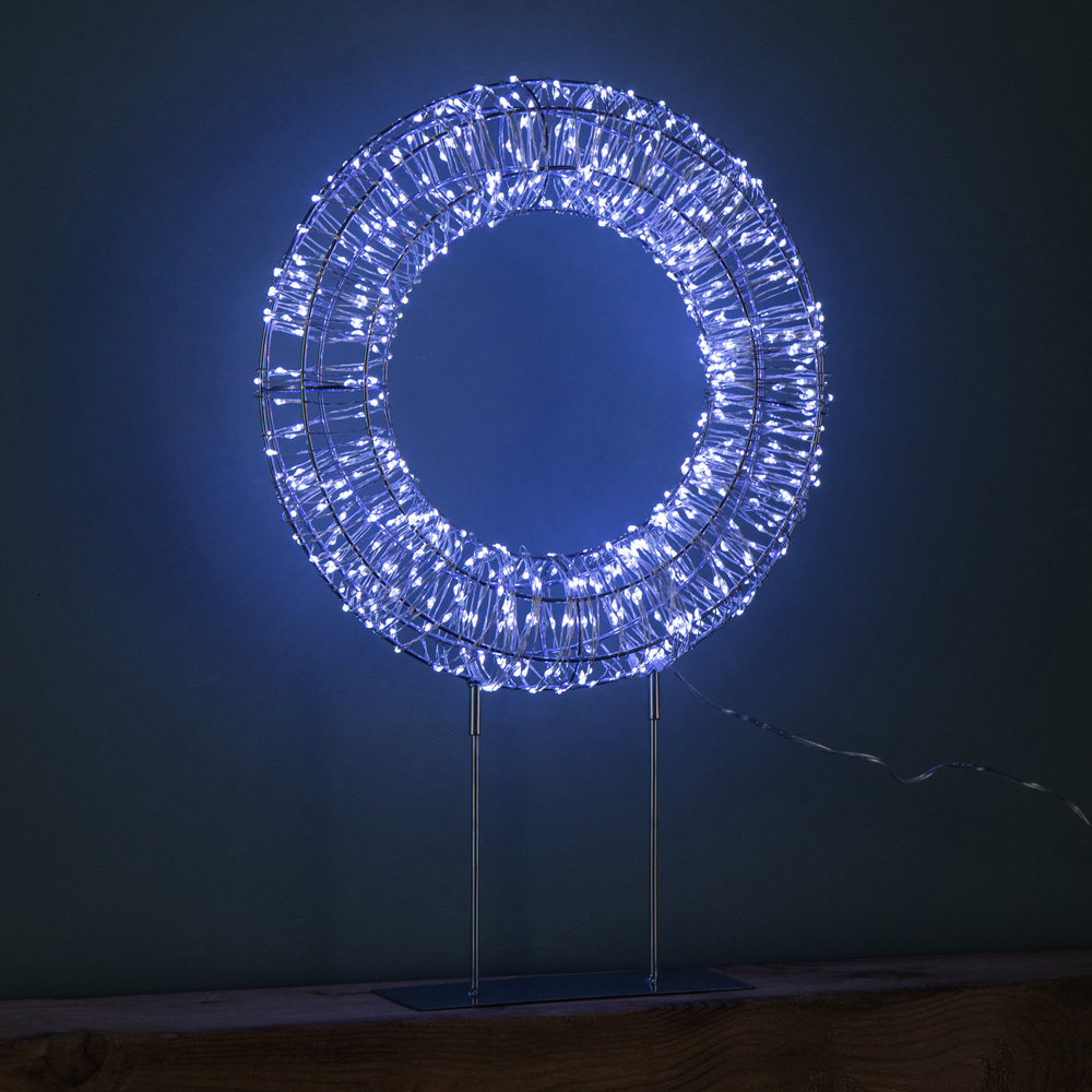 Samuel Alexander 720 White LED Light-Up Twinkling Silver Wreath with Metal Stand 45cm Image 7