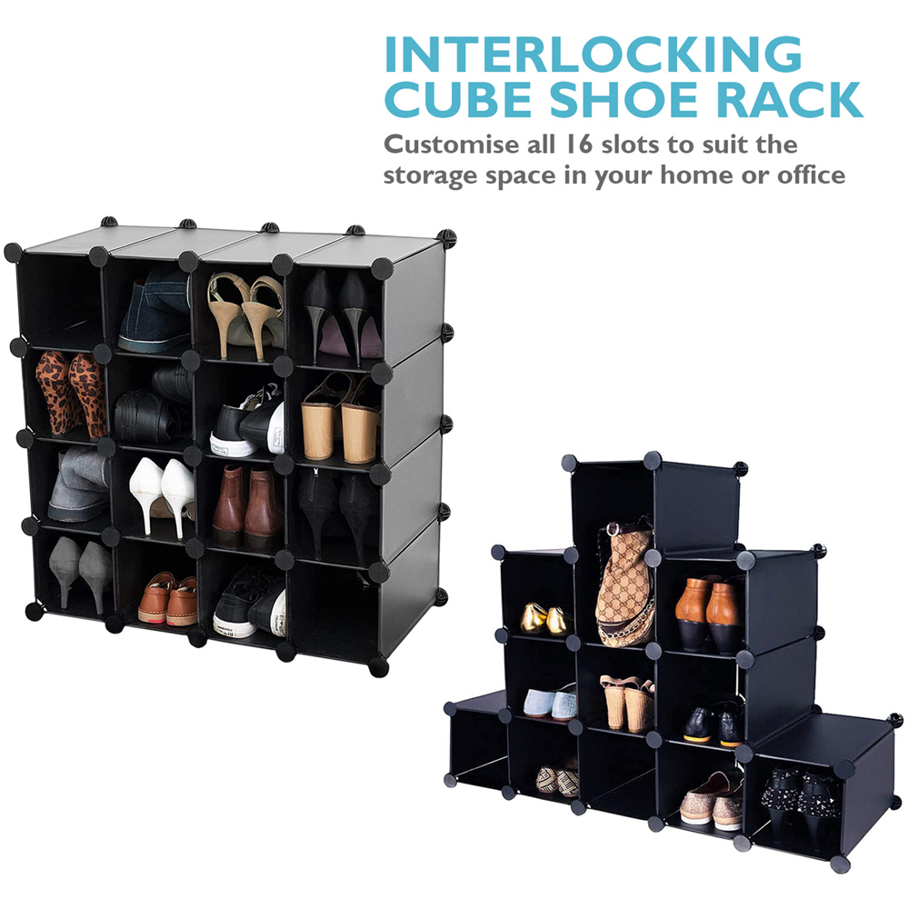 AMOS 16 Pair Black Interlocking Cube Shoe Storage Rack Image 5