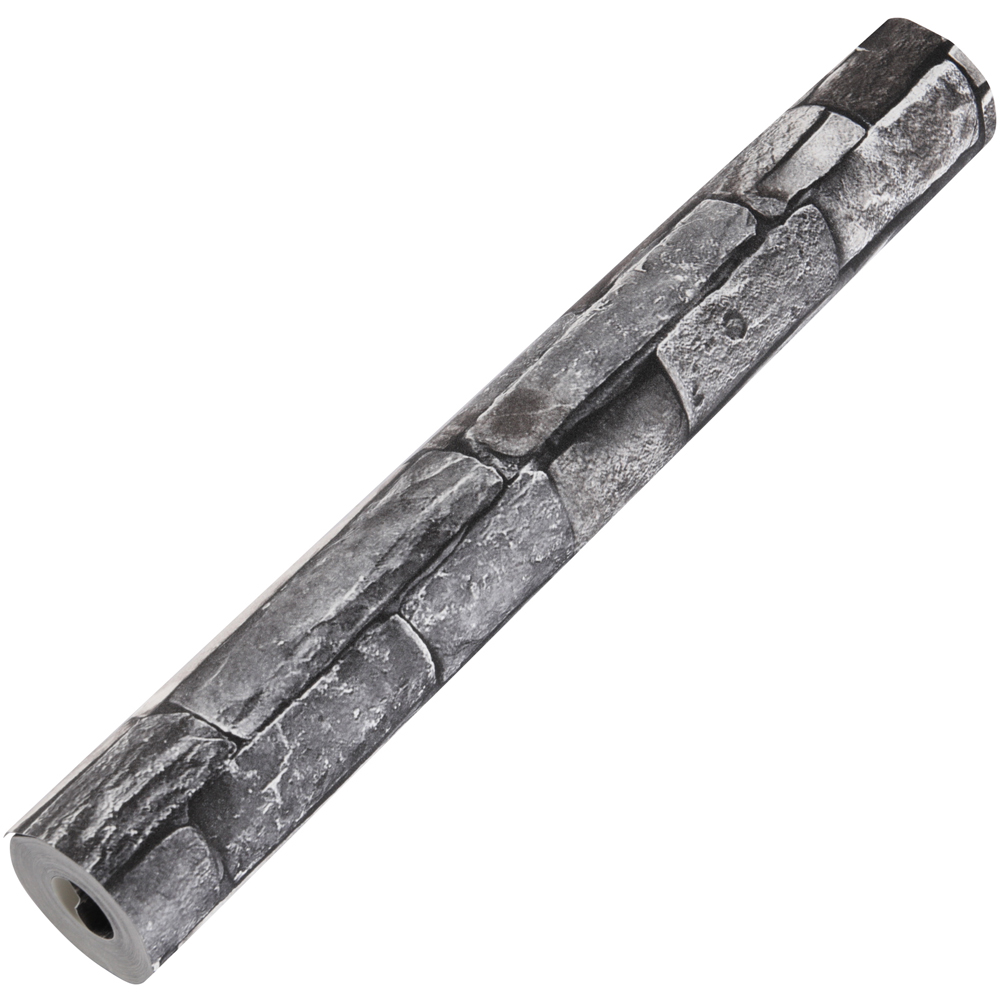 Living and Home Rustic Faux Brick 3D Grey and Black Wallpaper Roll Image 4