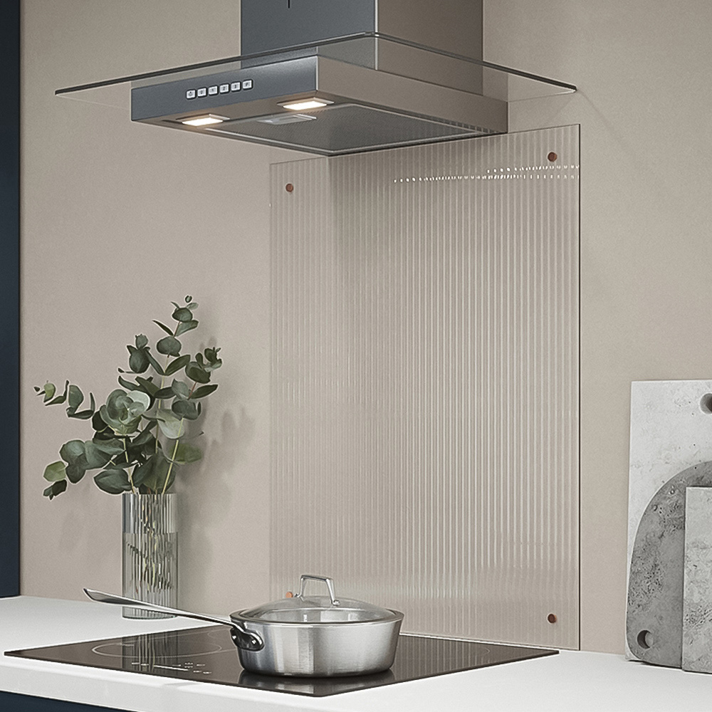 Fluted Clear Glass Kitchen Splashback with Brushed Copper Caps 600 x 750 x 4mm Image 1
