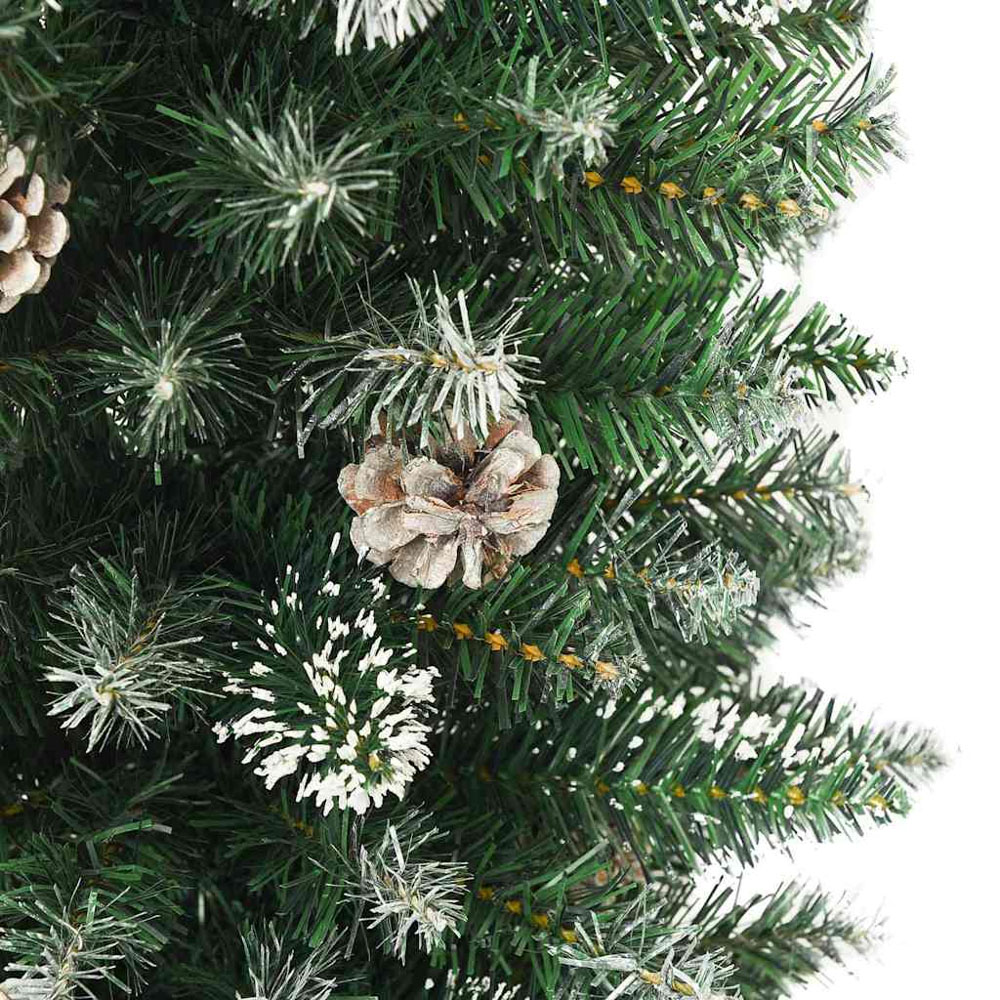vidaXL Pre-Lit Warm White LED and White Baubles Green Slim Artificial Christmas Tree 5ft Image 6