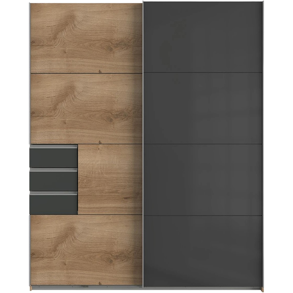TJ'S Saigon Single Glass Door 3 Drawer Oak Black Wardrobe Image 3