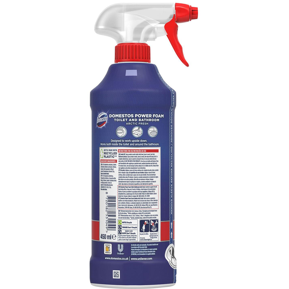 Domestos Power Foam Arctic Fresh Toilet and Bathroom Cleaner Spray 450ml 4 Pack Image 3