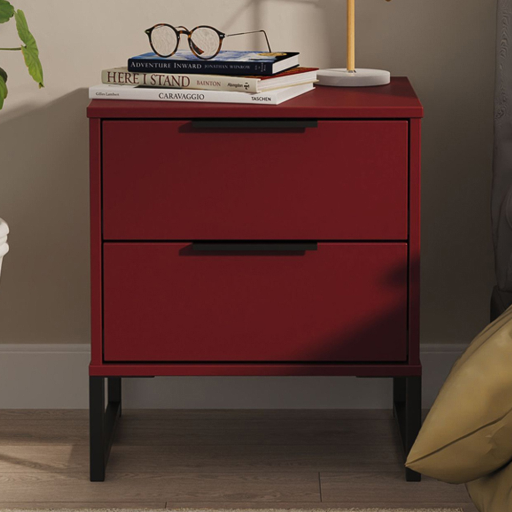 Crowndale Hong Kong 2 Drawer Matt Red and Black Compact Bedside Cabinet Ready Assembled Image 1