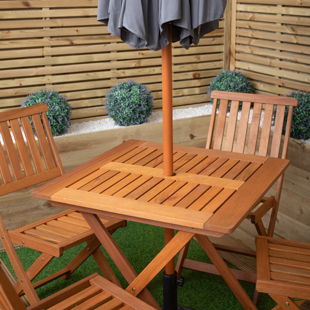Samuel Alexander 4 Seater Wooden Square Foldable Dining Set with Grey Parasol and Base Image 3