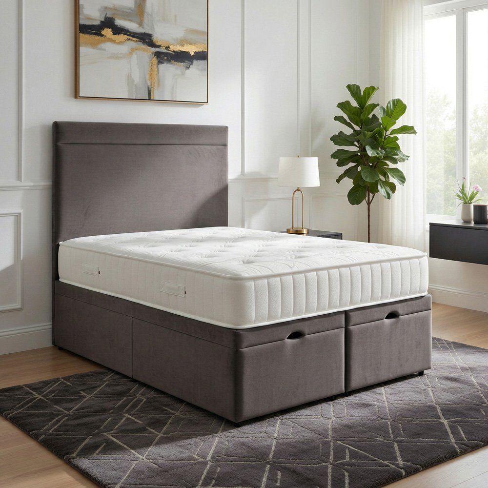 DS Living Majesty Single Grey Plush Velvet Ottoman Bed Image 5