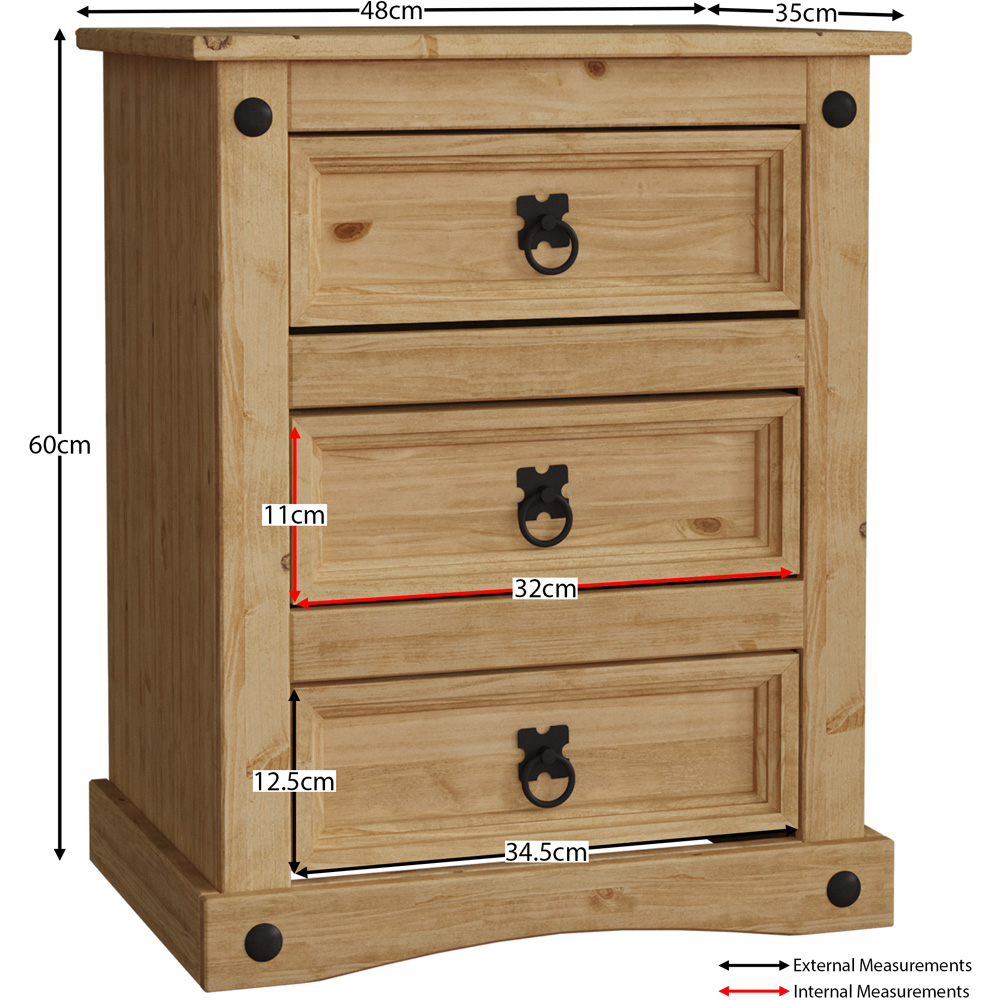 Vida Designs Corona 3 Drawer Pine Bedside Table Image 7