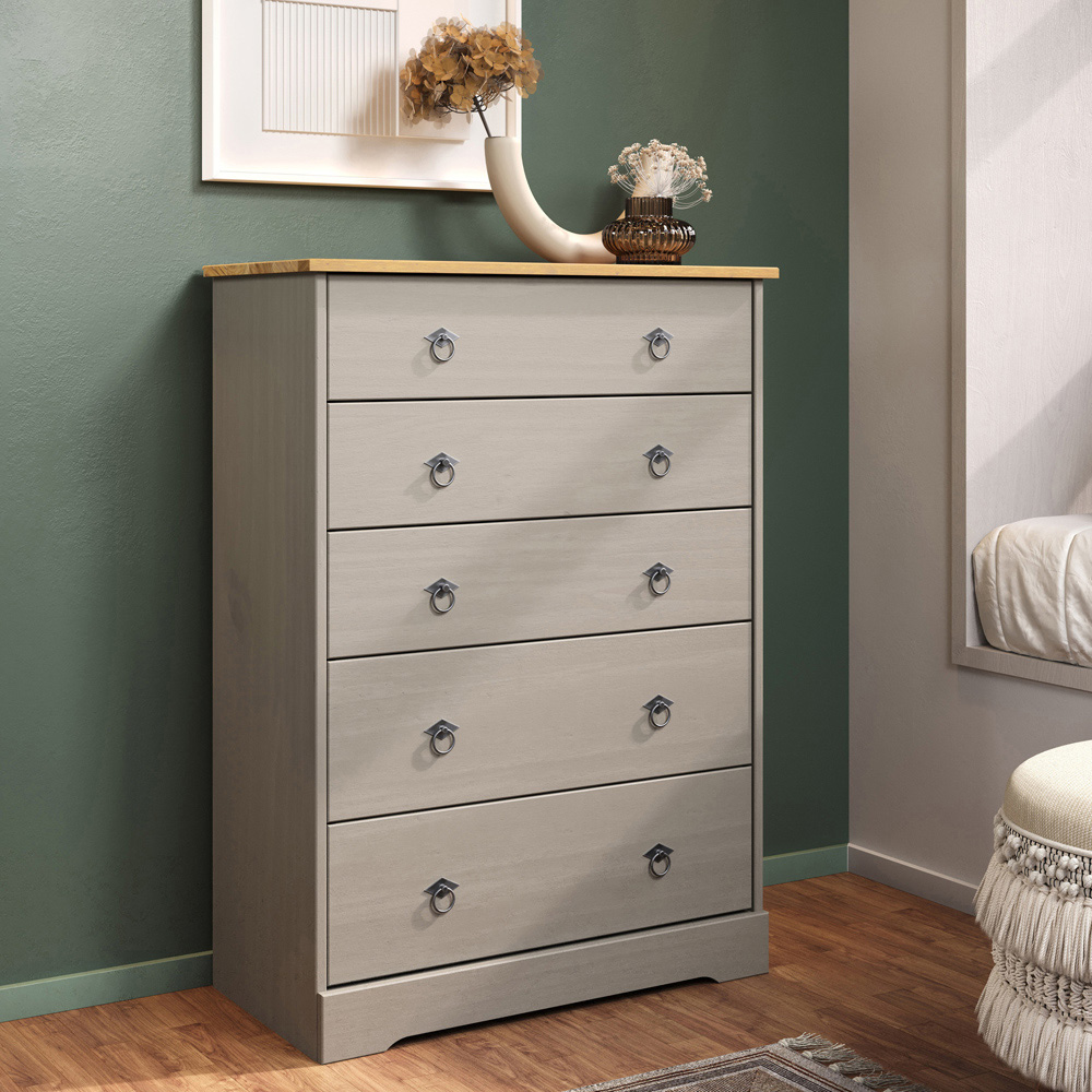 Core Products Corona Classic 5 Drawer Grey Pine Wood Chest of Drawers Image 7