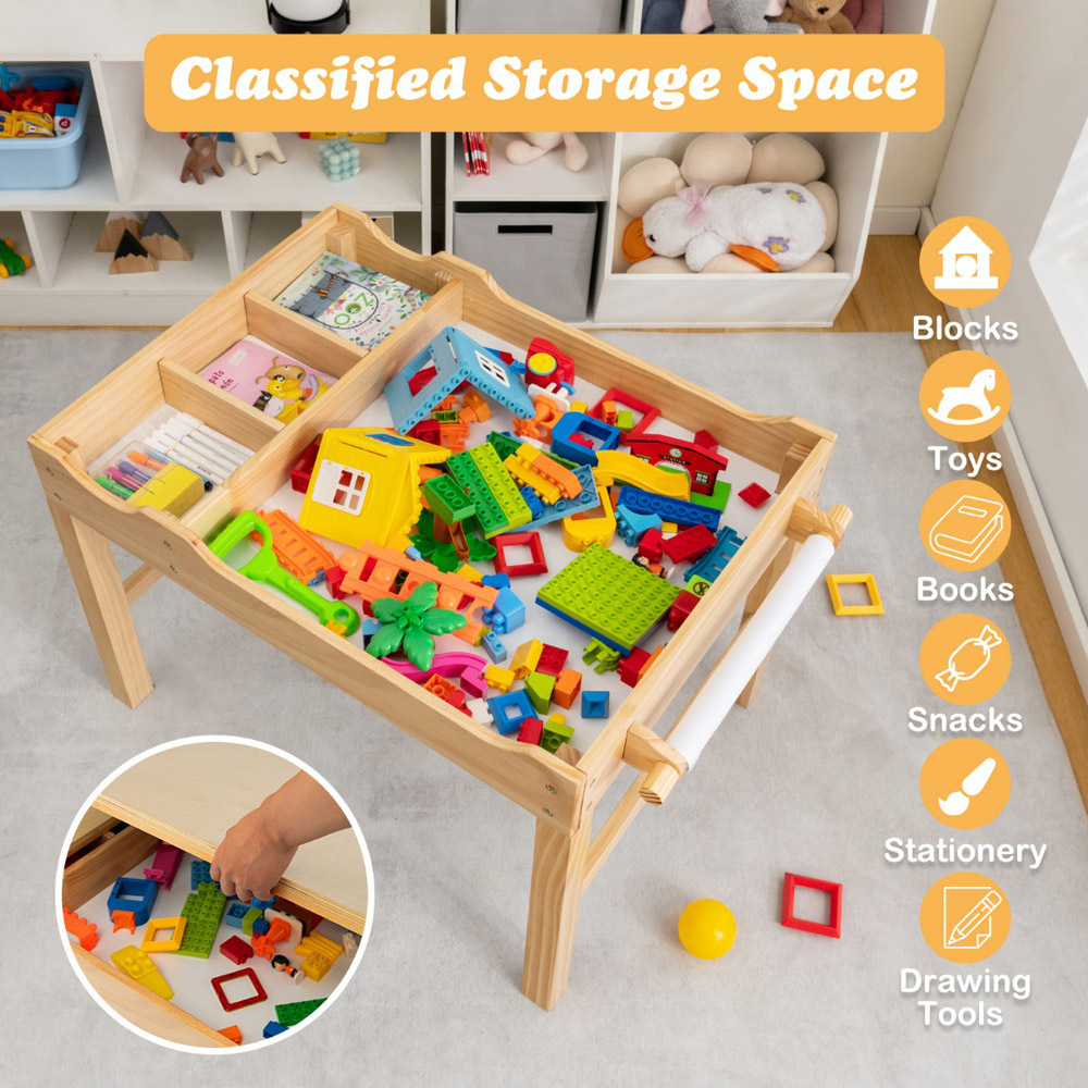 Costway Natural Wooden Children Activity Table Image 5