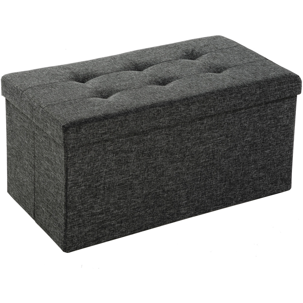 tectake Dark Grey Foldable Padded Stool with Storage Image 2