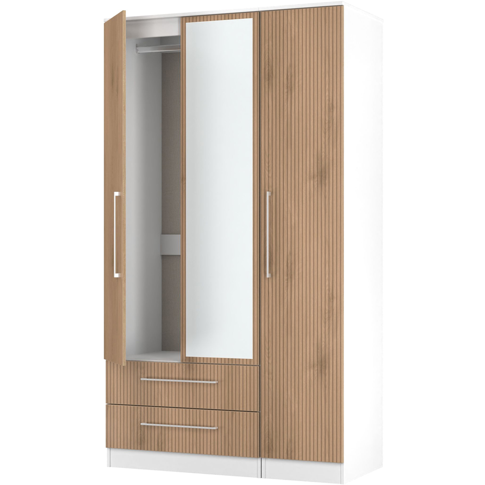 Crowndale Worcester 3 Door 2 Drawer Slatt Effect and White Tall Mirrored Wardrobe Ready Assembled Image 4