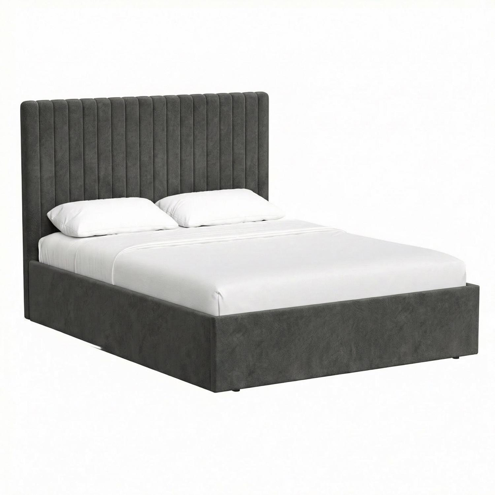 FWStyle Sollom Double Nickel Upholstered Lift-Up Ottoman Bed Frame with Ribbed Headboard Image 4