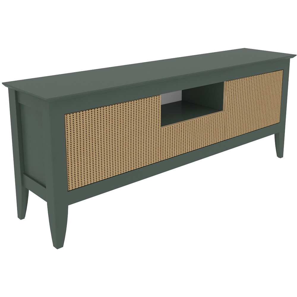 Decorotika Verde 3 Door Single Shelf Green and Rattan TV Unit Image 2