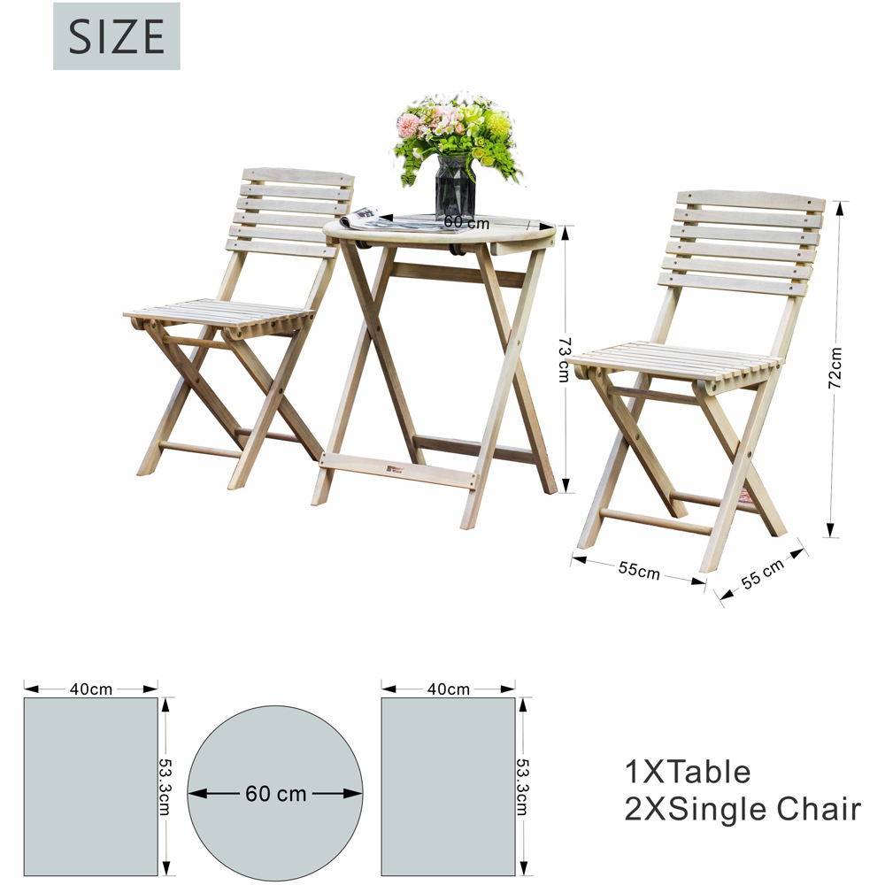 Direct Wicker 2 Seater Sanded Natural Finish Wooden Round Foldable Bistro Set Image 9