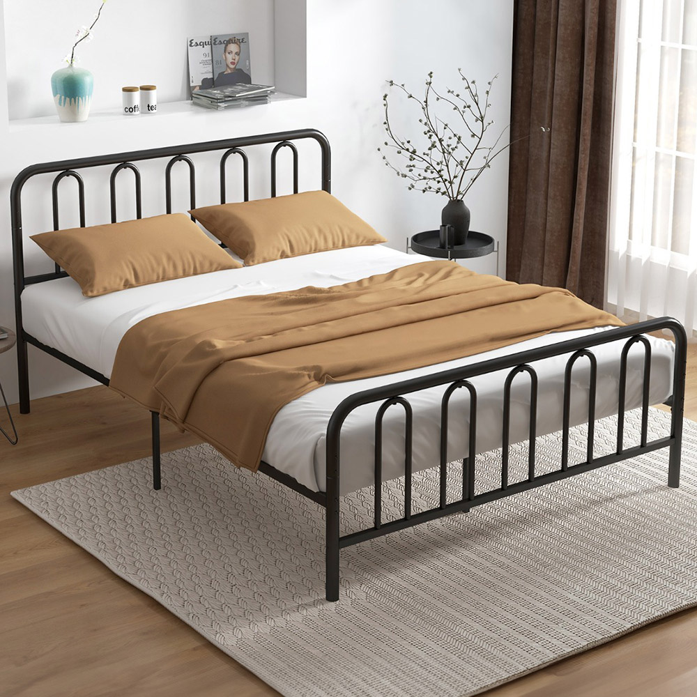 Costway King Size Black Metal Bed Frame with Headboard and Footboard Image 1