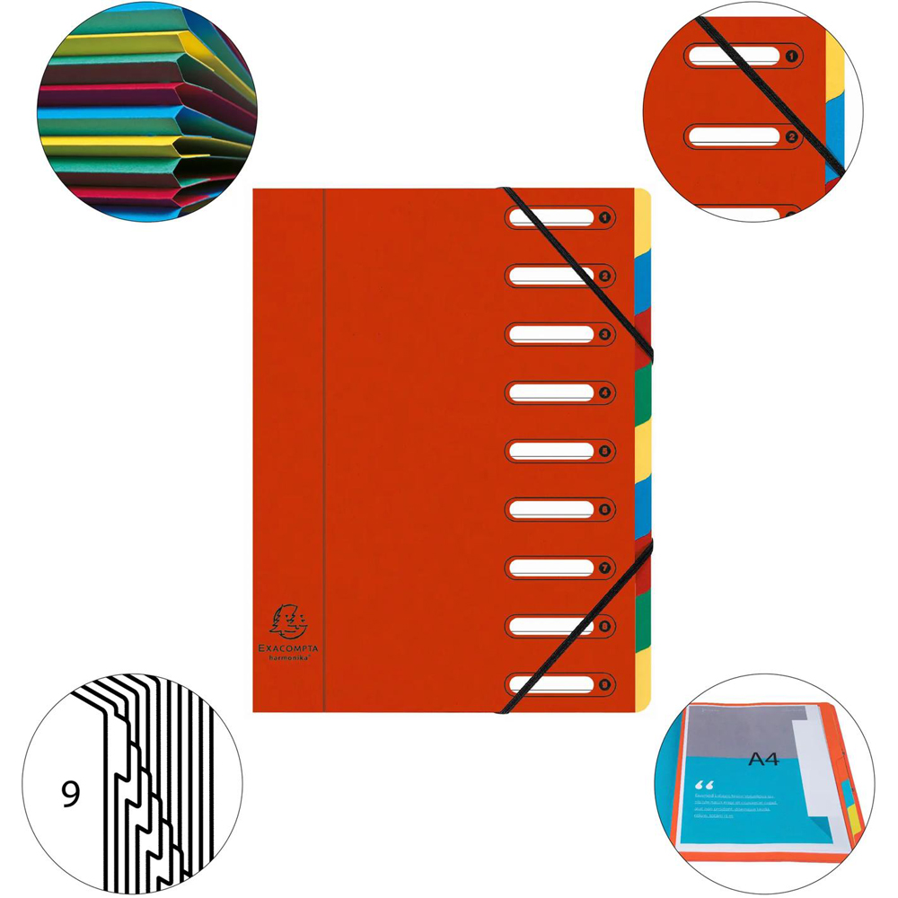 Exacompta Harmonika 9 Sections Assorted Colours A4 Multi Part File 6 Pack Image 7