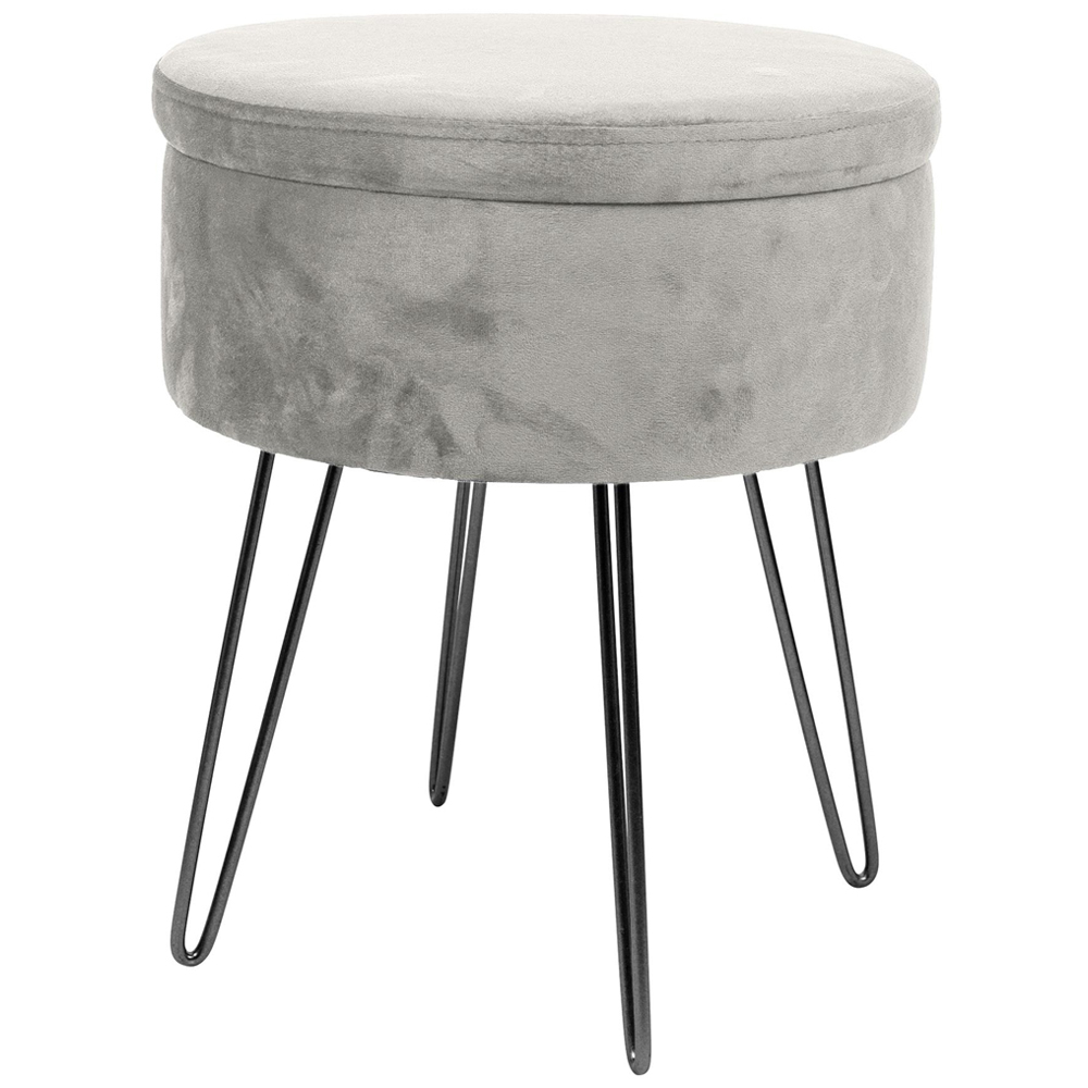 Harbour Housewares Grey and Black Velvet Round Footstool with Storage Image 2