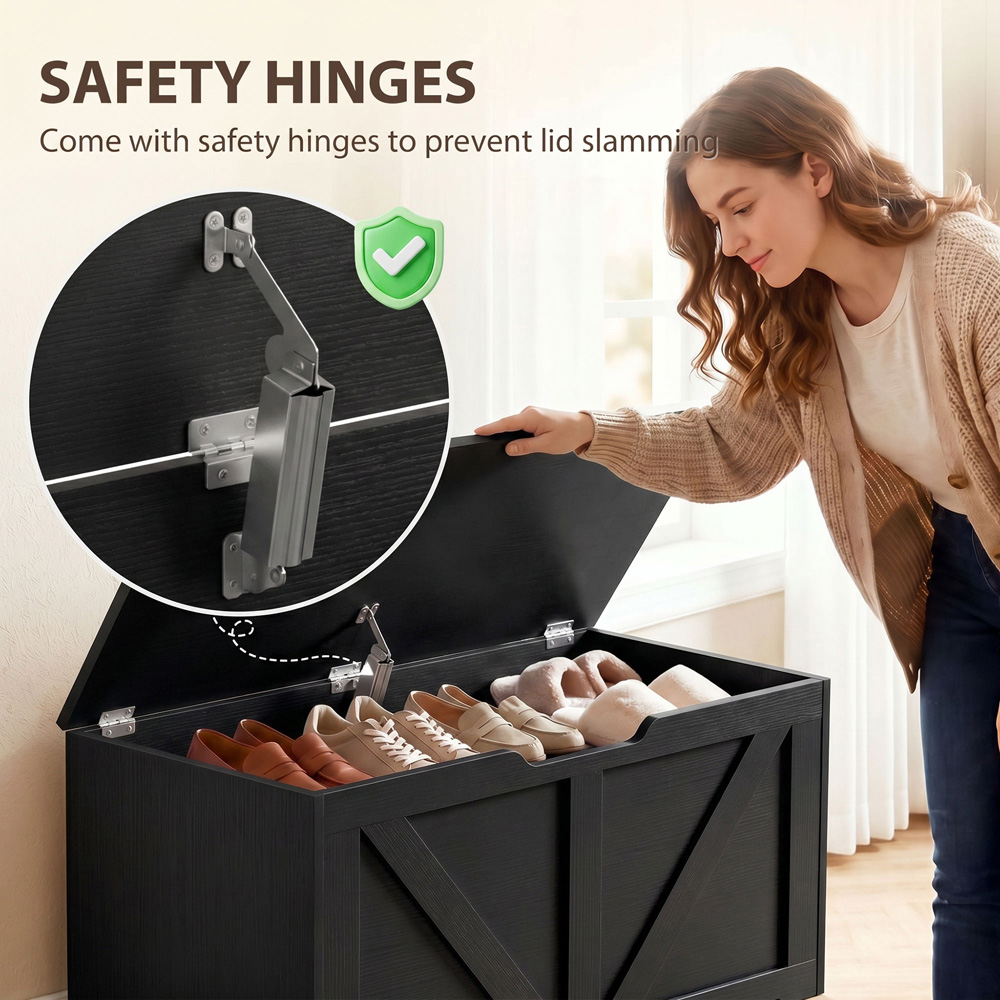 HOMCOM 100L Black Storage Trunk with Safety Hinge Image 6