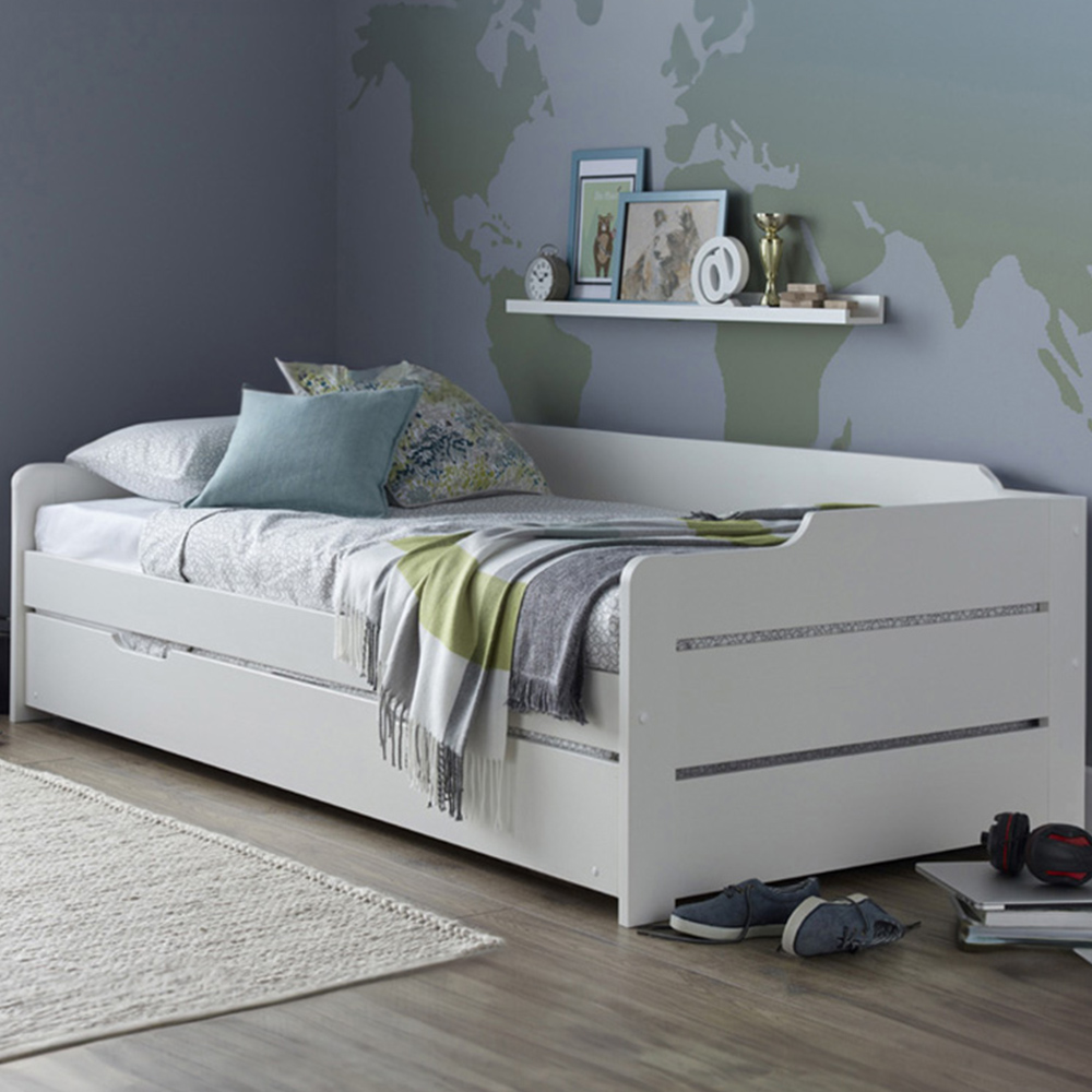 Copella Single White Guest Bed and Trundle with Spring Mattresses Image 1
