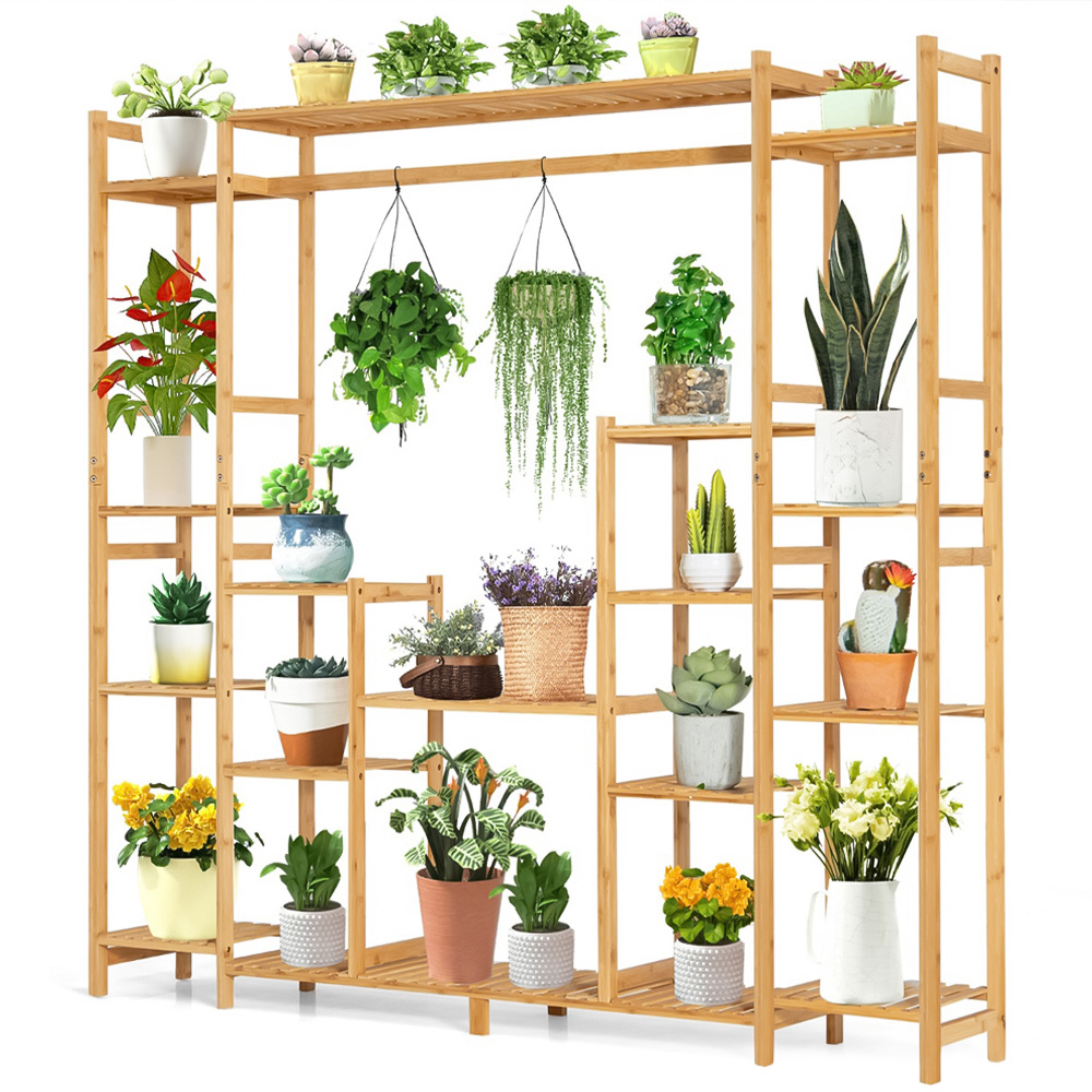 Costway 9 Tier Bamboo Crisscross Plant Stand Image 1