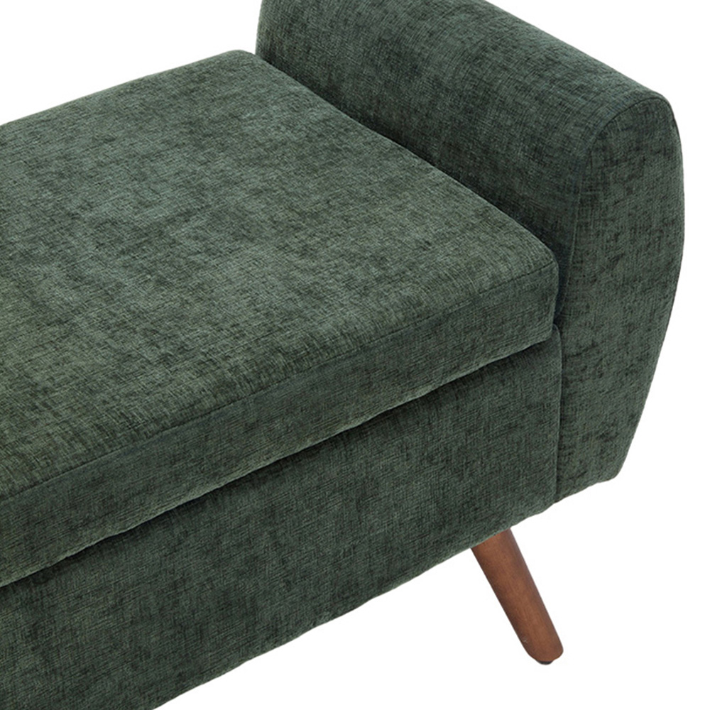 Living and Home Green Chenille Upholstered Storage Bench Image 3