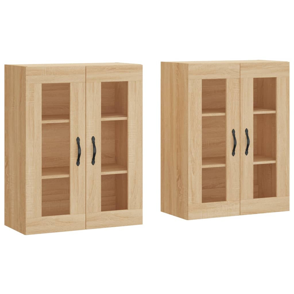 vidaXL 2 Glass Door Brown Sonoma Oak Wall Mounted Cabinet 2 Pack Image 2